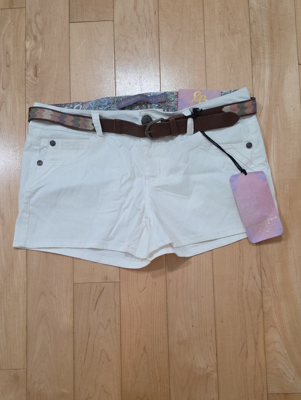 Boom Boom Jeans White Women's Denim Shorts with Brown Belt
